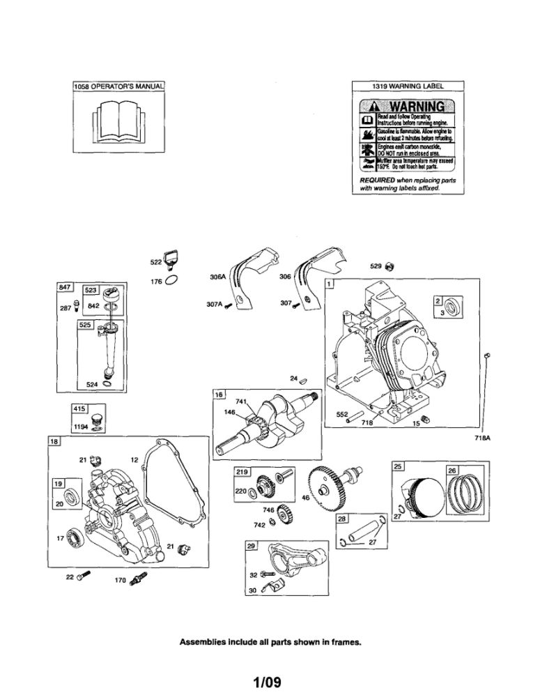 Cylinder/Crankshaft/Crankcase Diagram and Parts List for 210400 0035-0570 Briggs and Stratton Engine